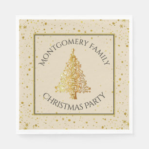 Family Name, Gold Christmas Tree, Party Napkin