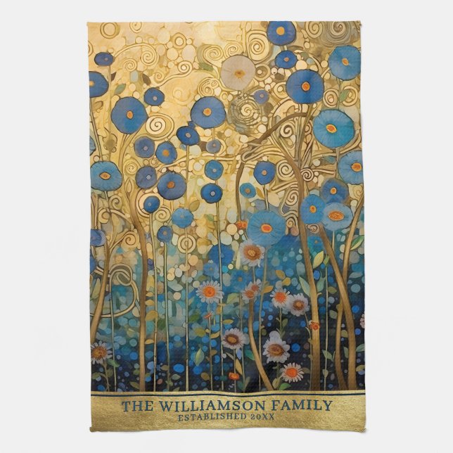Family Name Gold Floral Klimt Style Art Kitchen Towel (Vertical)