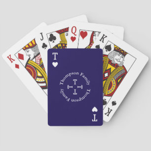 Family Name Heart Monogram Blue Playing Cards