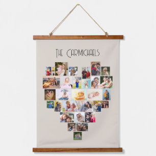 Family Name Heart Shaped Photo Collage 29 Pictures Hanging Tapestry