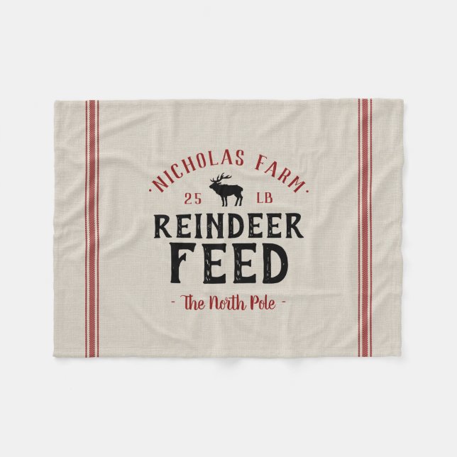 Family Name Holiday Reindeer Feed Grain Sack Fleece Blanket (Front (Horizontal))