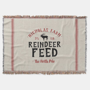 Family Name Holiday Reindeer Feed Grain Sack Throw Blanket
