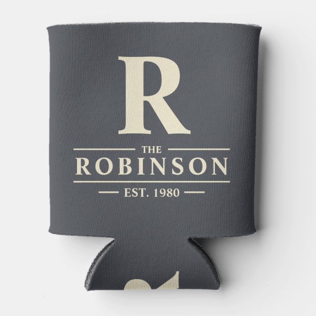 Family Name & Initial Mediterranean Grey  Can Cooler (Front)