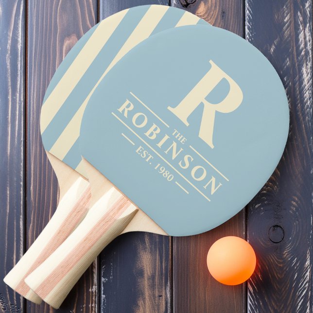 Family Name & Initial Polo Striping Light Sky Ping Pong Paddle (Creator Uploaded)