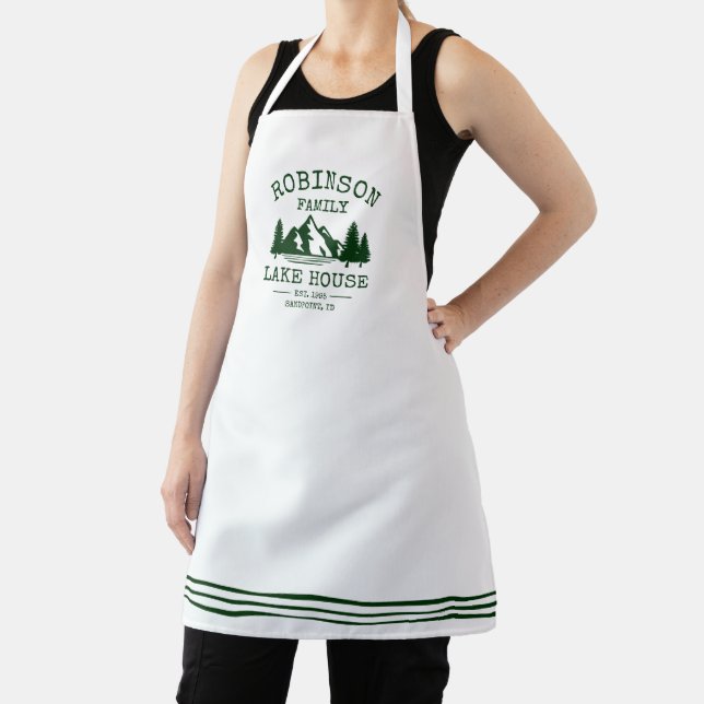 Family Name Lake House Forest Green Rustic Chef Apron (Insitu)