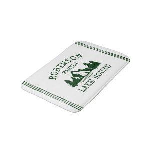Family Name Lake House Forest Green Trees Bath Mat