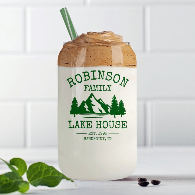 Family Name Lake House Forest Green Trees Can Glass (Creator Uploaded)