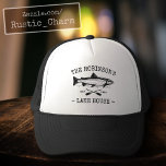 Family Name Lake House Oars Fish Rustic Style Trucker Hat<br><div class="desc">A stylish baseball & trucker hat with your personalized family name, lake house, fishing cabin or other desired text and it's established date. This custom design features rustic style typography with artwork of a fish and boat oars. Feel free to visit my designer store to see more items and designs...</div>