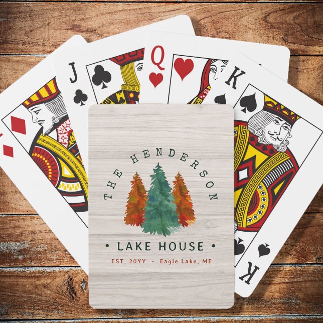 Family Name Lake House Pine Tree wood Personalized Playing Cards (Creator Uploaded)