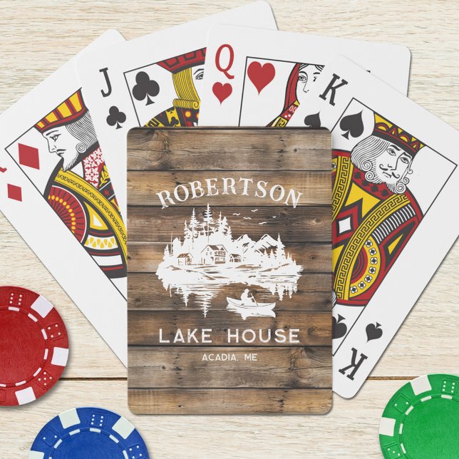 Family Name Lake House Rustic Wood  Playing Cards (Creator Uploaded)