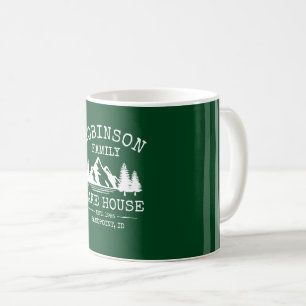 Family Name Lake House Trees Forest Green Coffee Mug