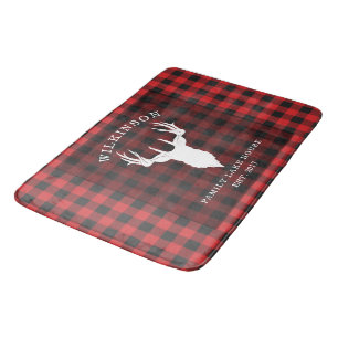 Family Name Lumberjack Plaid Lake House Bath Mat