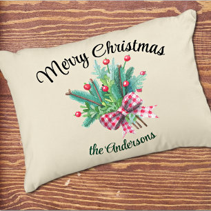 Family Name, Merry Christmas Bouquet 16x12 Accent Pillow