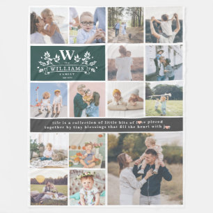 Family Name Monogram   15 Photo Collage Fleece Blanket