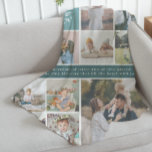 Family Name Monogram | 15 Photo Collage Fleece Blanket<br><div class="desc">Customize this soft fleece blanket with 15 square photos arranged in a grid collage layout, featuring initial monogram, family name and lovely quote. Keep the quote as is or change to your custom caption. All colours can be changed including the "greenery" banner that showcases your family name and monogram. Display...</div>