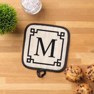 Family Name Monogram And Chic Greek Key Border Pot Holder