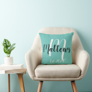 Family Name Monogram and Est. Date Throw Pillow