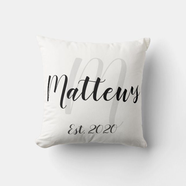 Family Name Monogram and Est. Date Throw Pillow (Front)