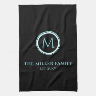 Family Name   Monogram   Date   Black & Teal Kitchen Towel