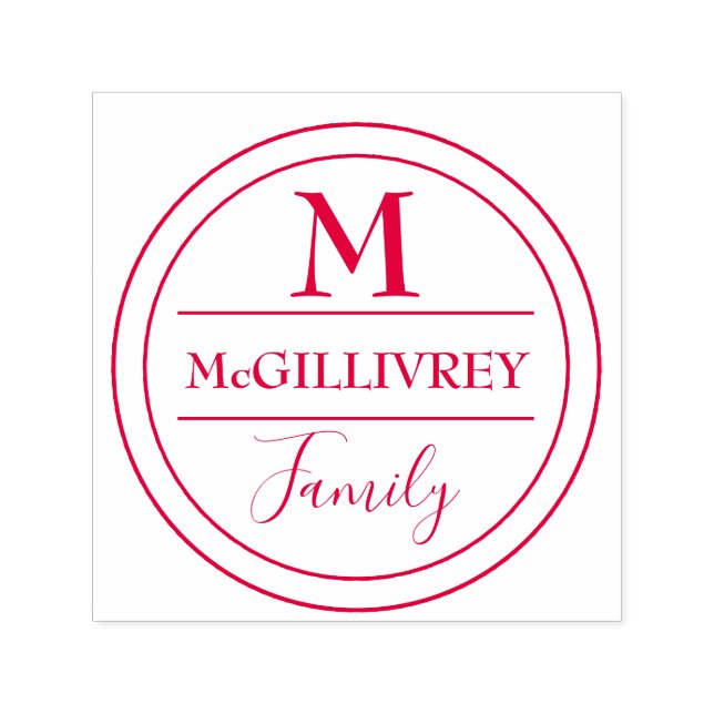 Family name monogram DIY round RED Self-inking Stamp (Design)