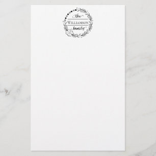 Family Name Monogram Floral Wreath Stationary Stationery