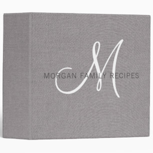 Family Name Monogram Grey White Script Faux Linen Binder