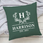 Family Name Monogram Laurel Established Hunter Throw Pillow<br><div class="desc">Family Name Monogram Laurel Year Established Hunter Green Throw Pillow. Personalize this custom design with your own monogrammed initial,  family name and year established.</div>