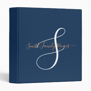 Family Name Monogram White Script Navy Blue Binder