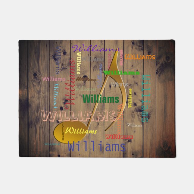 Family Name Monogram Word Cloud Music Note Rustic Doormat (Front)