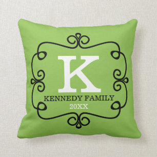Family Name Monogrammed Lime Green Throw Pillow