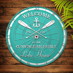 Family Name | Oars and Anchor Custom Aqua Blue Dartboard<br><div class="desc">Fun "welcome to the lake house" personalized dart board.  Change the name,  the year and the name of your vacation getaway (beach house,  cottage,  summer house,  etc.) to make this a wonderfully unique gift.</div>