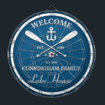 Family Name | Oars and Anchor Custom Blue Dartboard<br><div class="desc">Fun "welcome to the lake house" personalized dart board.  Change the name,  the year and the name of your vacation getaway (beach house,  cottage,  summer house,  etc.) to make this a wonderfully unique gift.</div>