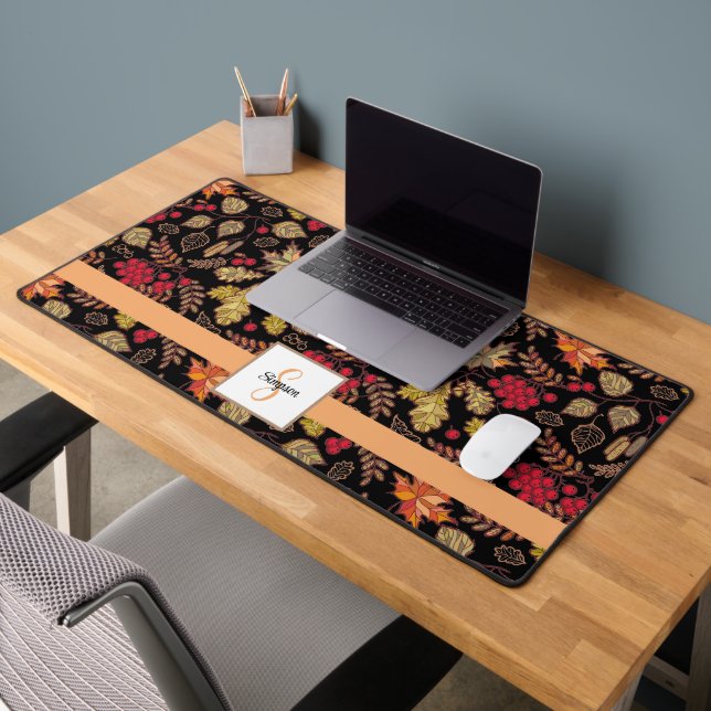 Family Name on Autumn Foliage Desk Mat (Office 2)