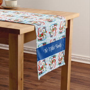 Family Name or Text Snowman Santa Christmas  Long Table Runner