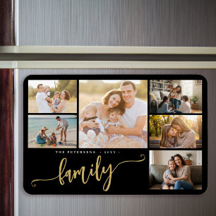Family name personalized 6 photo collage magnet