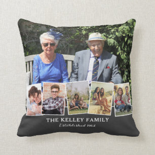 Family Name Personalized 6 Photo Collage Throw Pillow
