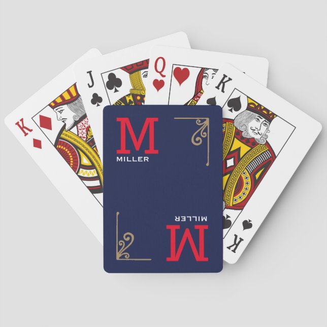 Family Name Personalized Blue Playing Cards (Back)