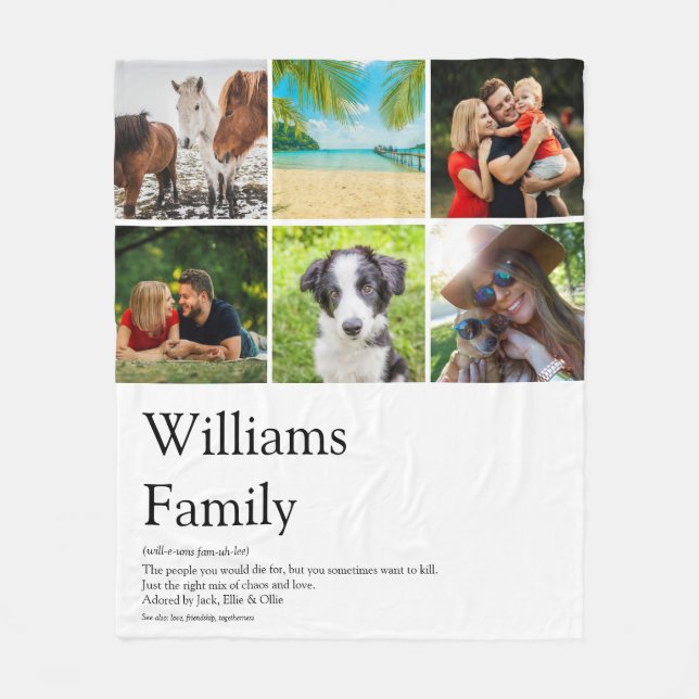 Family Name Photo Collage Definition Fleece Blanket (Front)
