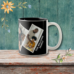 Family name photo collage on black Two-Tone coffee mug