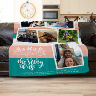 Family Name Photo Collage   Teal & Pink  Fleece Blanket