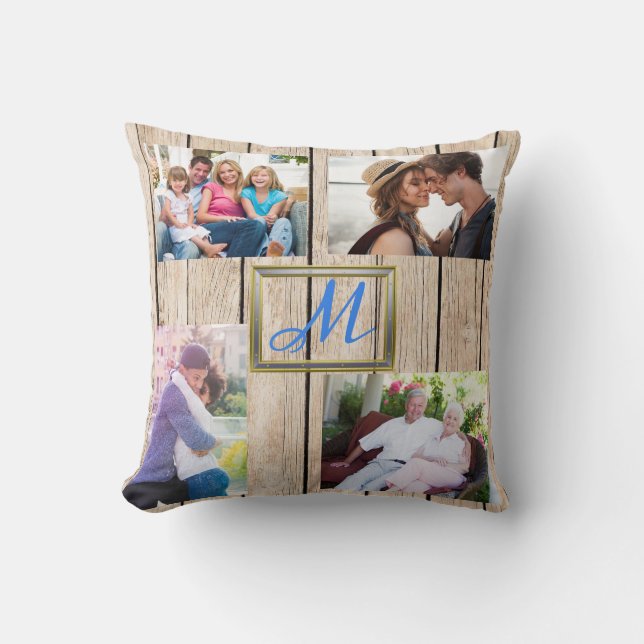 Family Name Photo Collage Throw Pillow (Front)