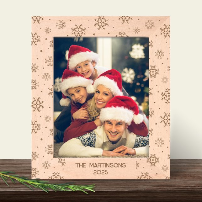 Family Name Photo Snowflake Holiday Keepsake Etched Frames (Creator Uploaded)