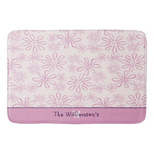  Family Name & Pink & Blush Floral Doodle Pattern Bath Mat