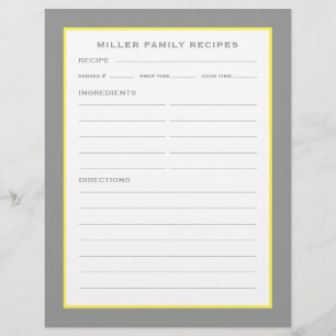 Family Name + Recipes   Simple Grey Yellow & White