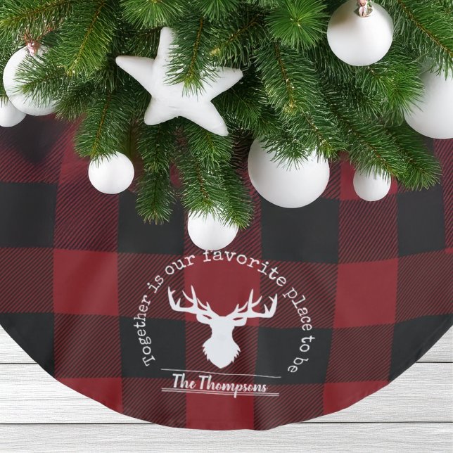 Family Name Red and Black Buffalo Plaid Farmhouse Brushed Polyester Tree Skirt (Creator Uploaded)