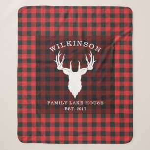 Family Name Red Buffalo Lumberjack Plaid Lake Sherpa Blanket