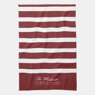 Family Name Red White Stripes Kitchen Towel