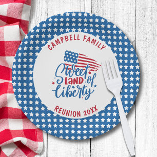 Family Name Reunion 4th of July Stars Patriotic Paper Plate