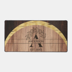 Family Name Rustic Farmhouse Wood Monogrammed Gold Desk Mat