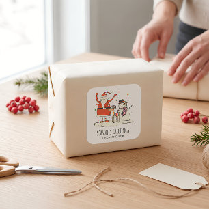 Family Name Santa Snowman Reindeer Christmas Hygge Square Sticker
